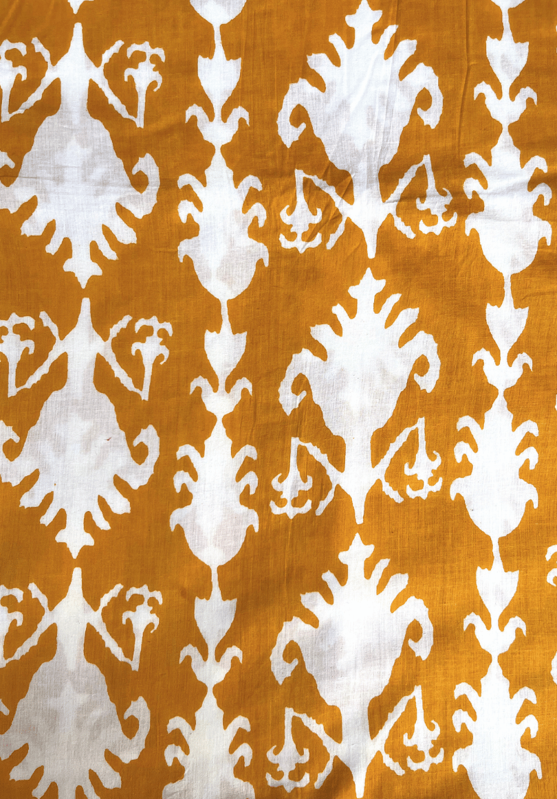 Elegant Screen Print Pure Cotton Fabric in Yellow and White