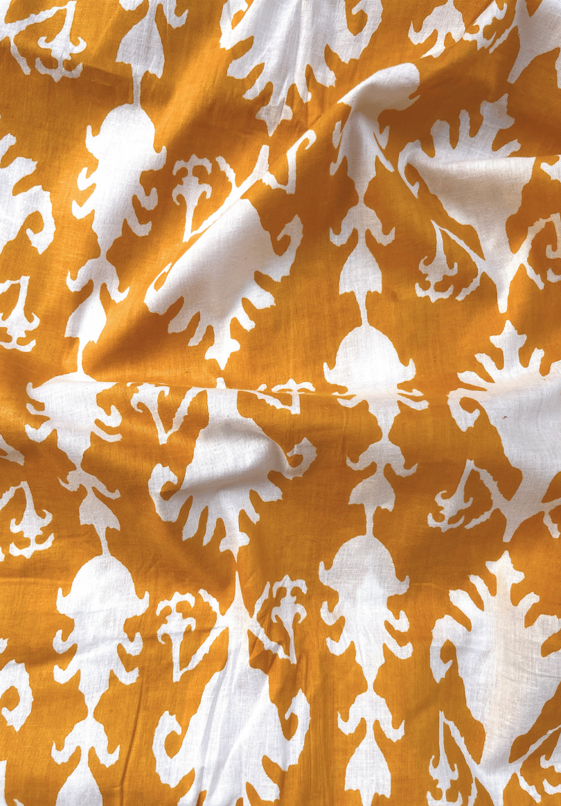 Elegant Screen Print Pure Cotton Fabric in Yellow and White