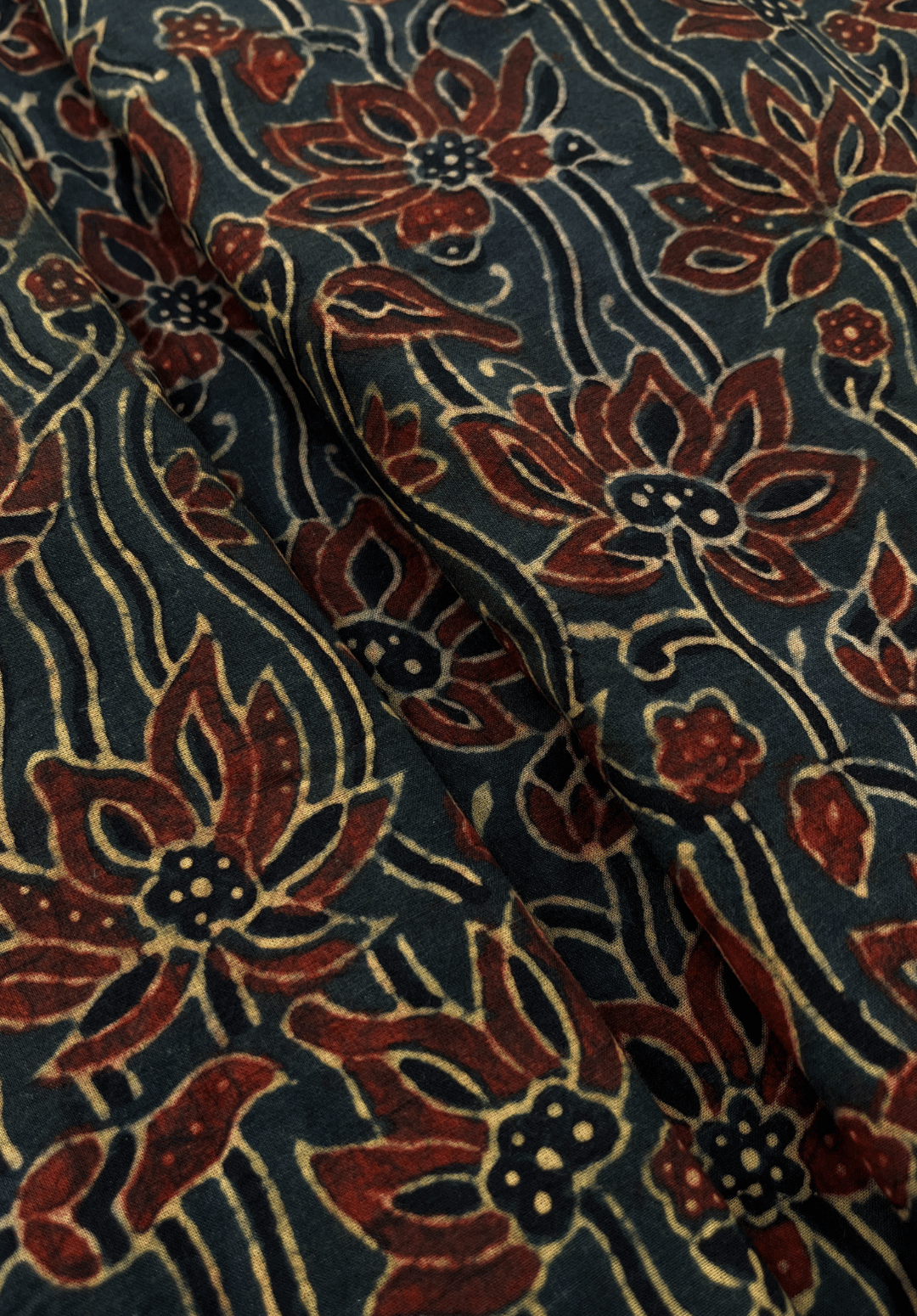 Handcrafted Ajrakh Cotton Fabric Traditional Natural Dye Block Print Textile