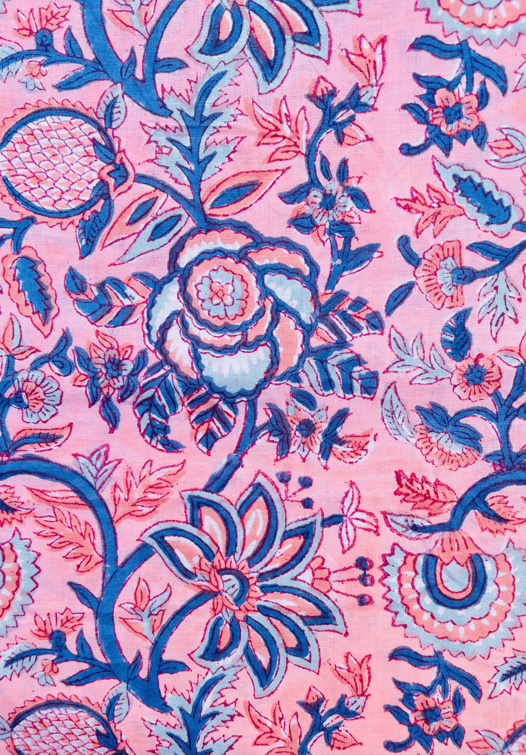 Block Print - Cotton Dress Material Pink and Blue print