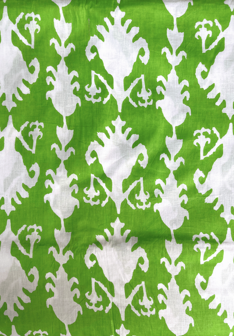 Elegant Screen Print Pure Cotton Fabric in Green and White