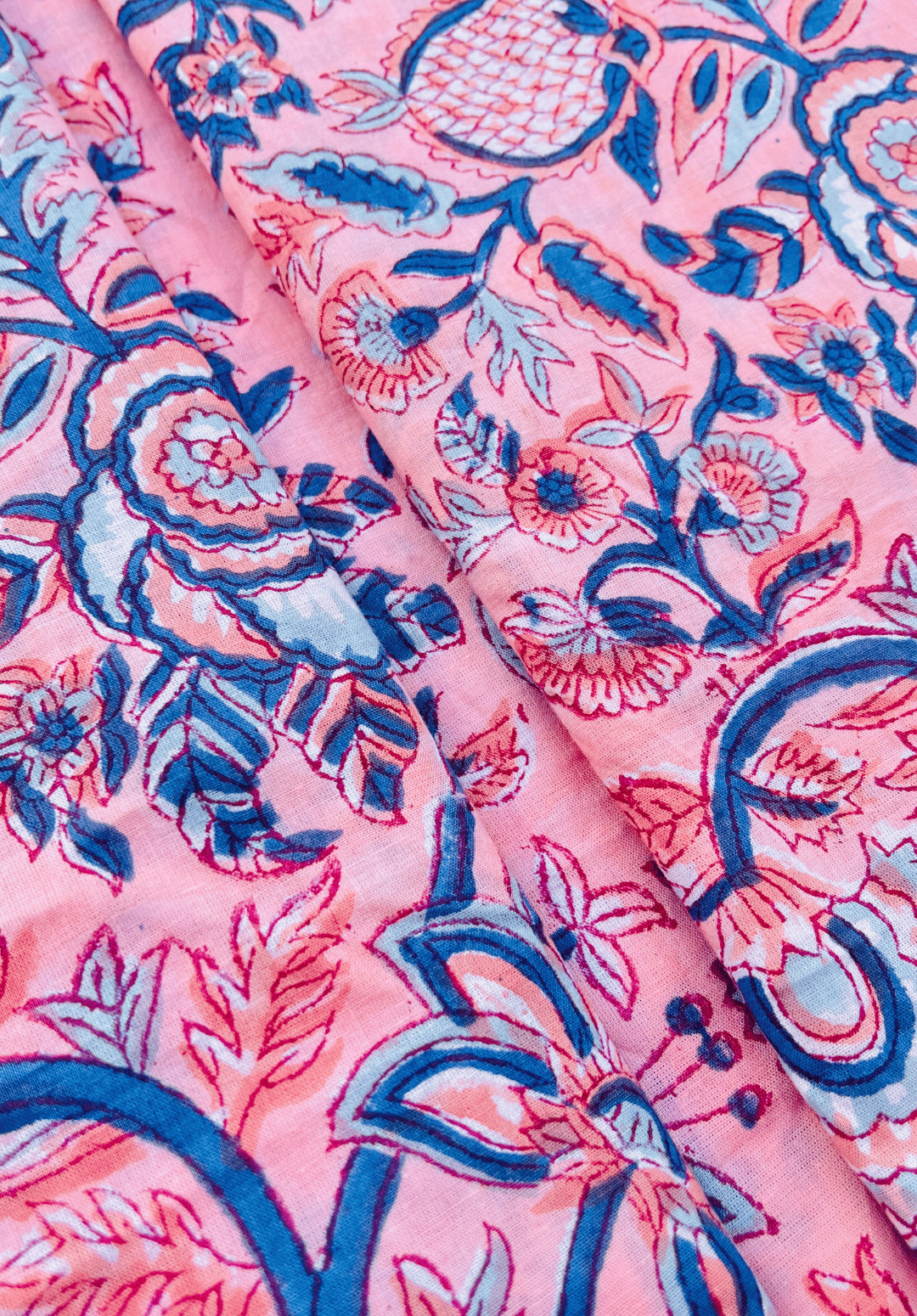 Block Print - Cotton Dress Material Pink and Blue print