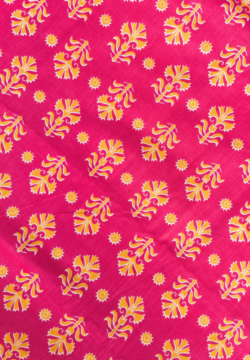 Vibrant Pink and Gold Screen Print Pure Cotton Fabric