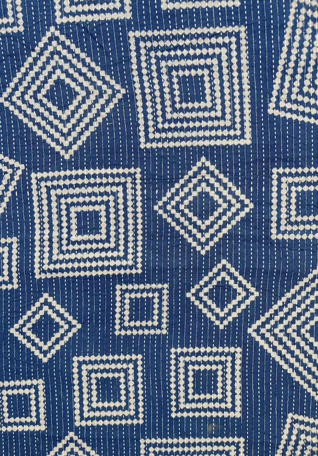 Handcrafted Kantha Stitch Cotton Fabric Traditional Geometric Embroidery Textile