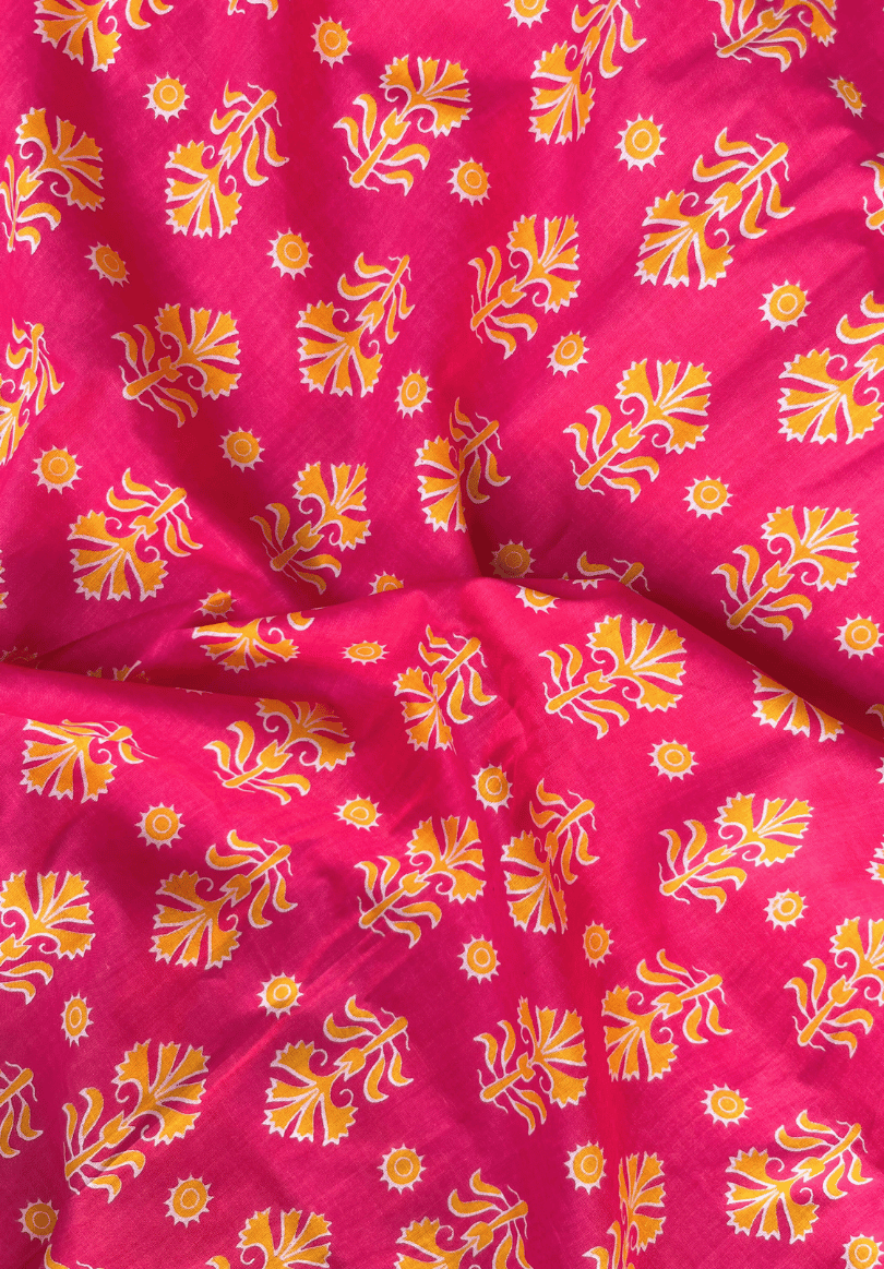 Vibrant Pink and Gold Screen Print Pure Cotton Fabric