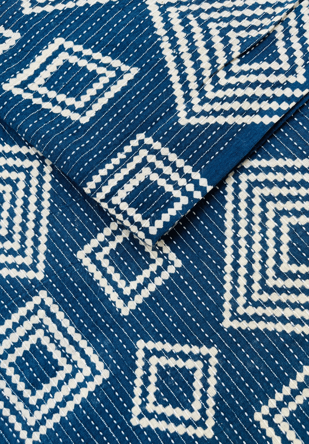 Handcrafted Kantha Stitch Cotton Fabric Traditional Geometric Embroidery Textile