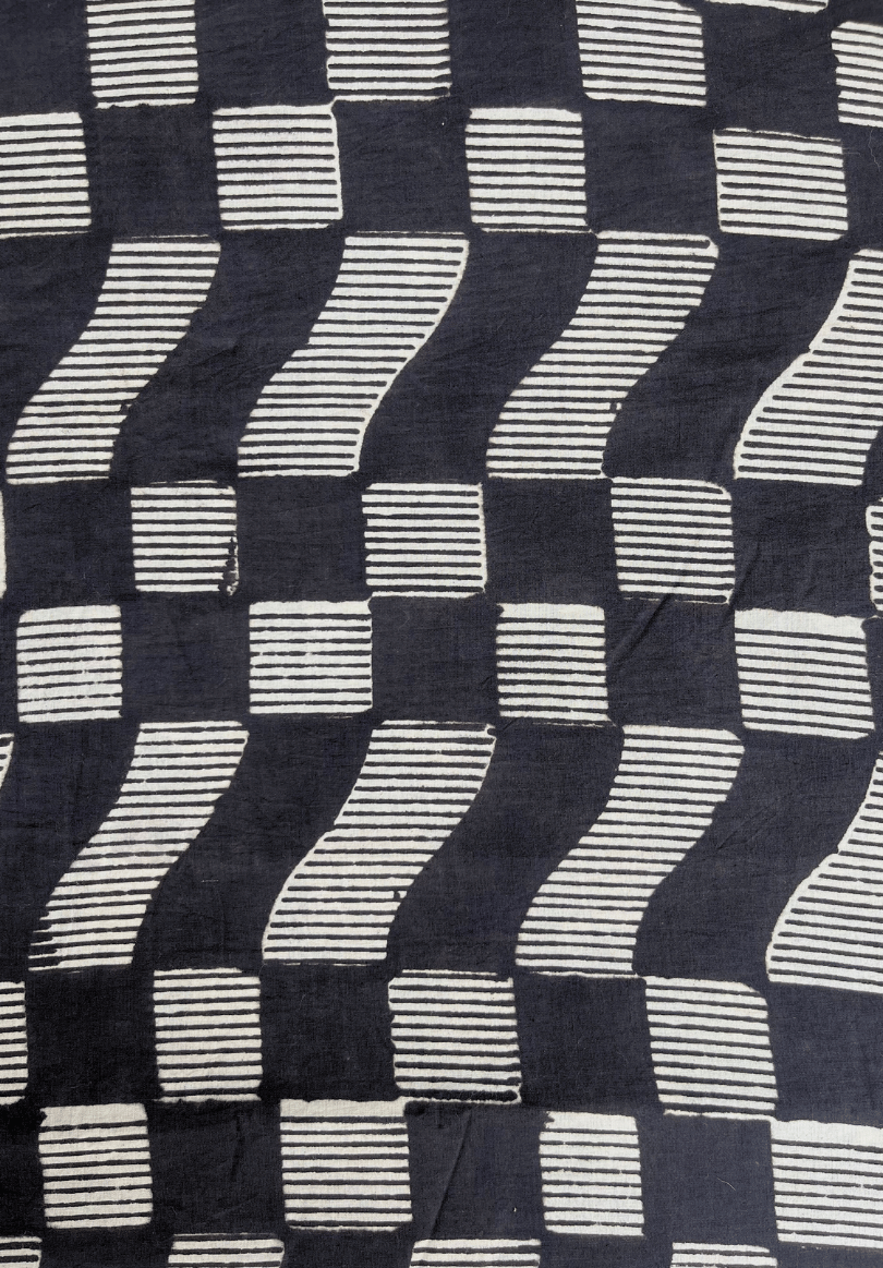 Handcrafted Indigo Block Print Cotton Fabric – Abstract Wave Pattern