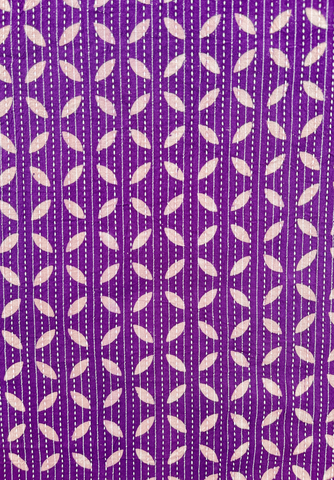 Violet Bliss Kantha Stitch Cotton Fabric with Handcrafted Floral Embroidery