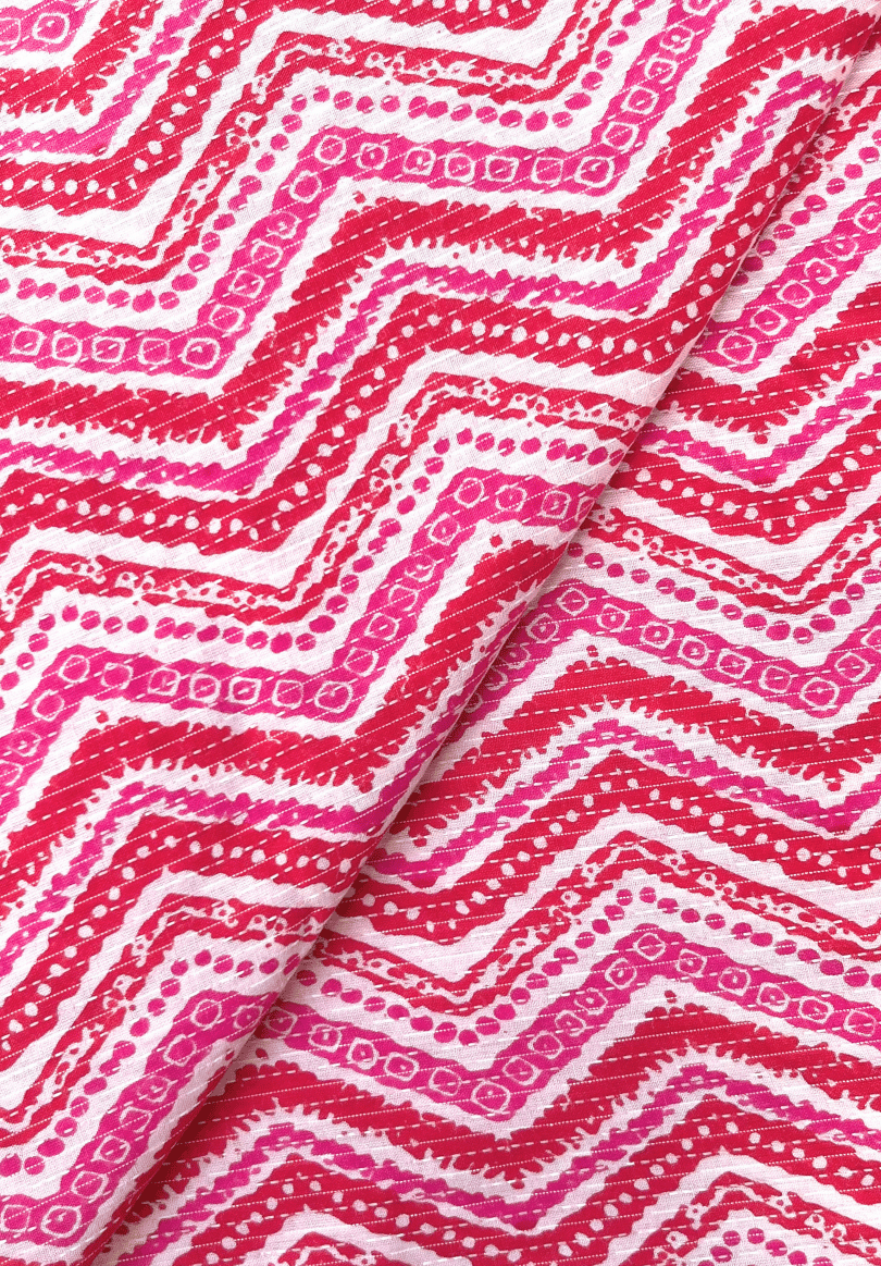 Pink Zigzag Kantha Screen Print Pure Cotton Fabric