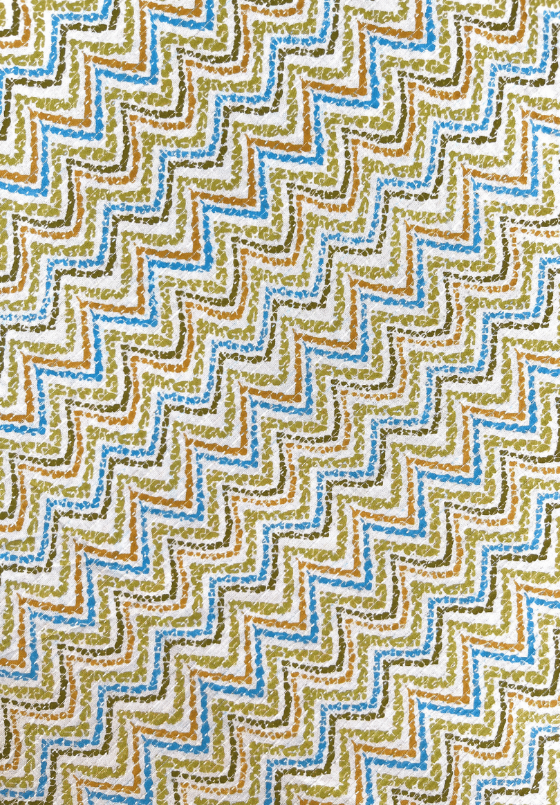 Fade Green Zigzag Kantha Screen Print Pure Cotton Fabric