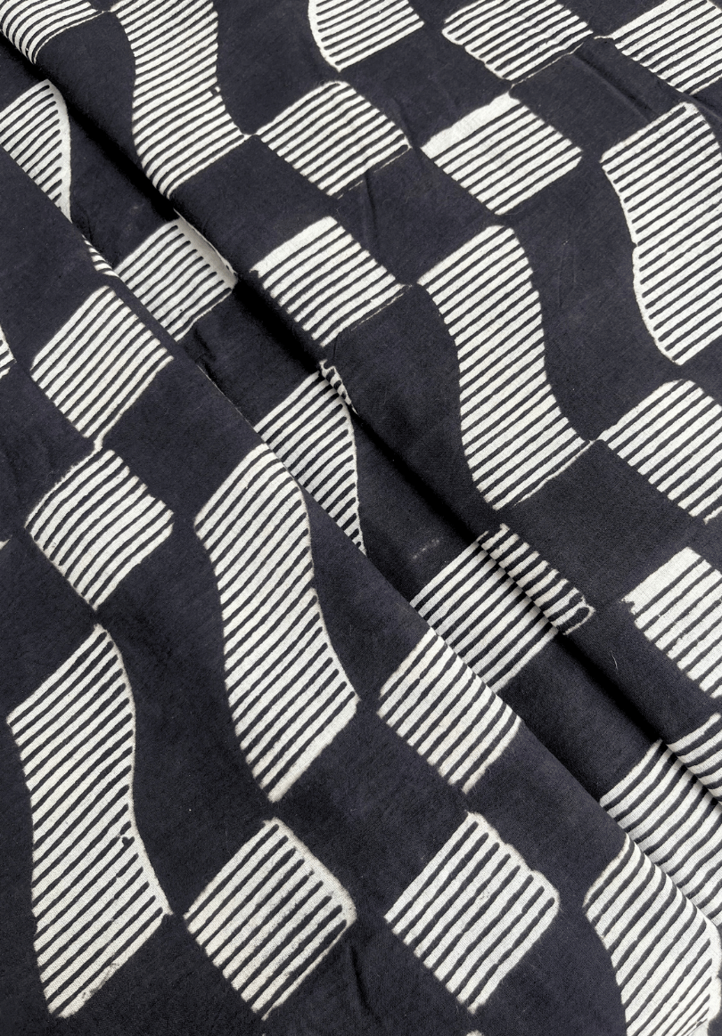 Handcrafted Indigo Block Print Cotton Fabric – Abstract Wave Pattern
