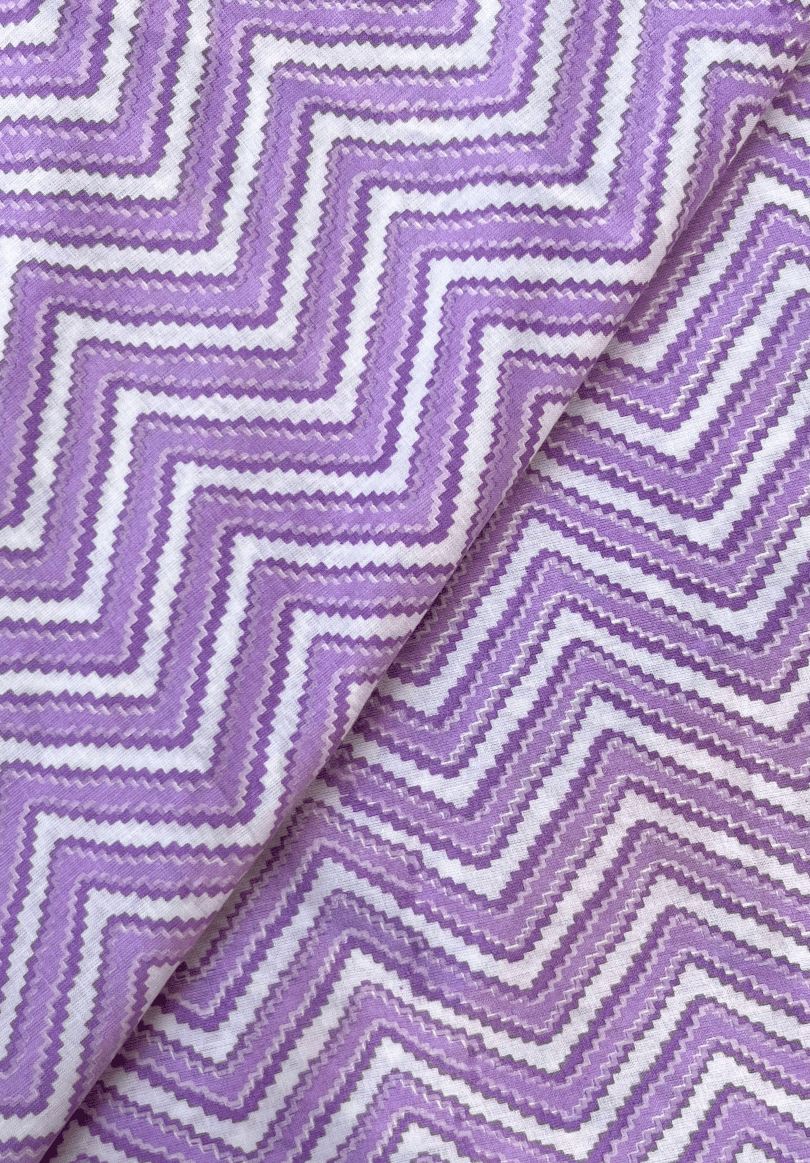 Purple Zigzag Kantha Screen Print Pure Cotton Fabric