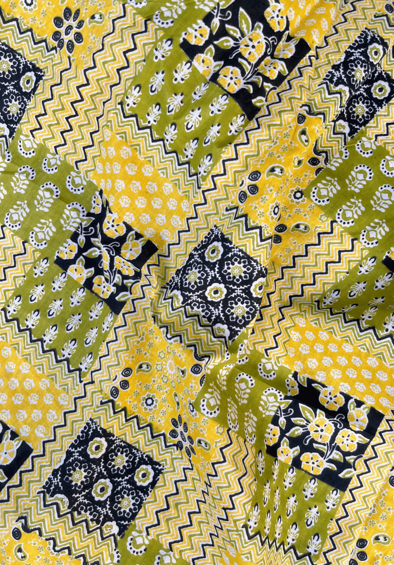 Multicolour Patchwork-Inspired Screen Print Pure Cotton Fabric