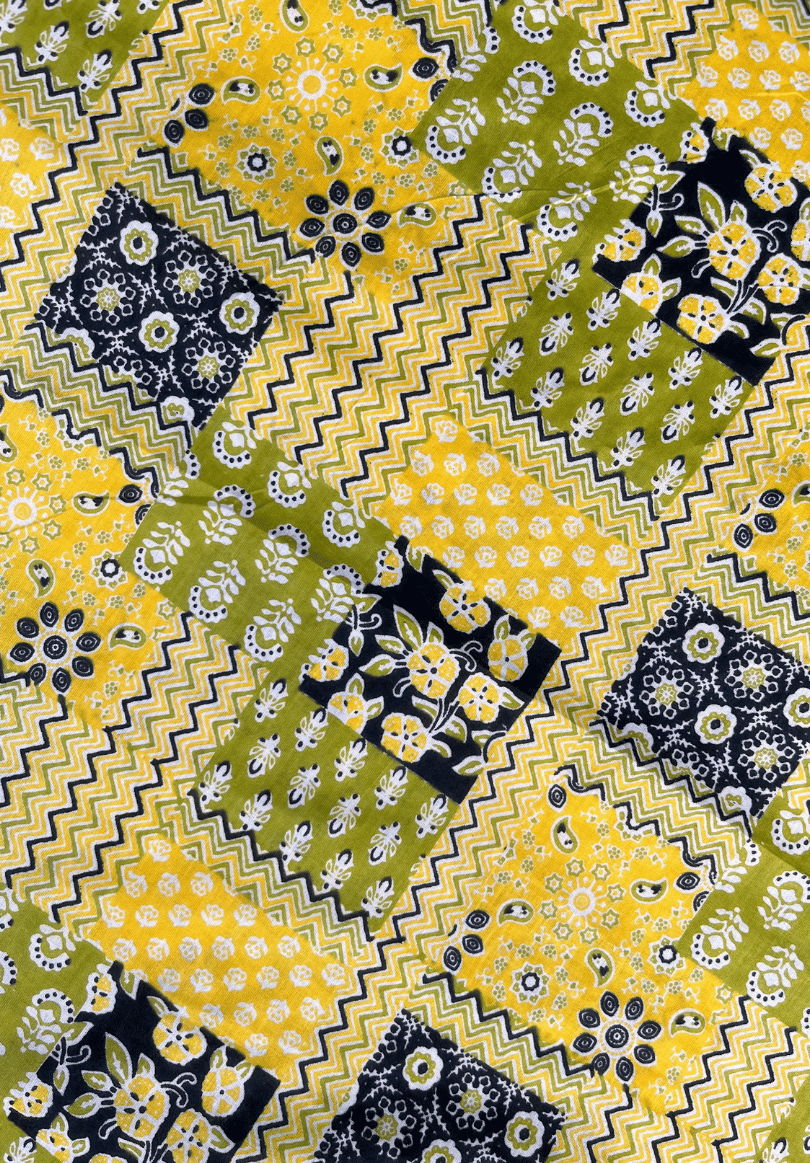 Multicolour Patchwork-Inspired Screen Print Pure Cotton Fabric