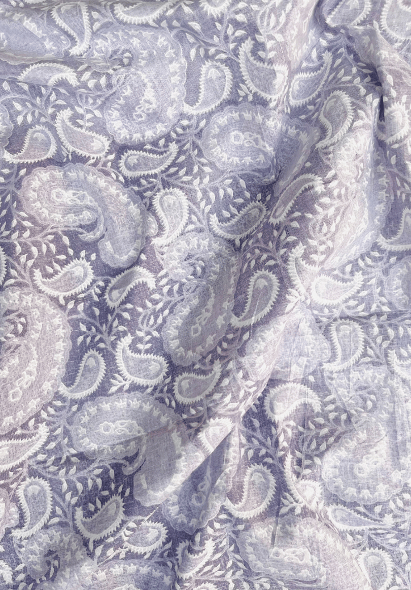 Elegant Grey Paisley Screen Print Pure Cotton Fabric