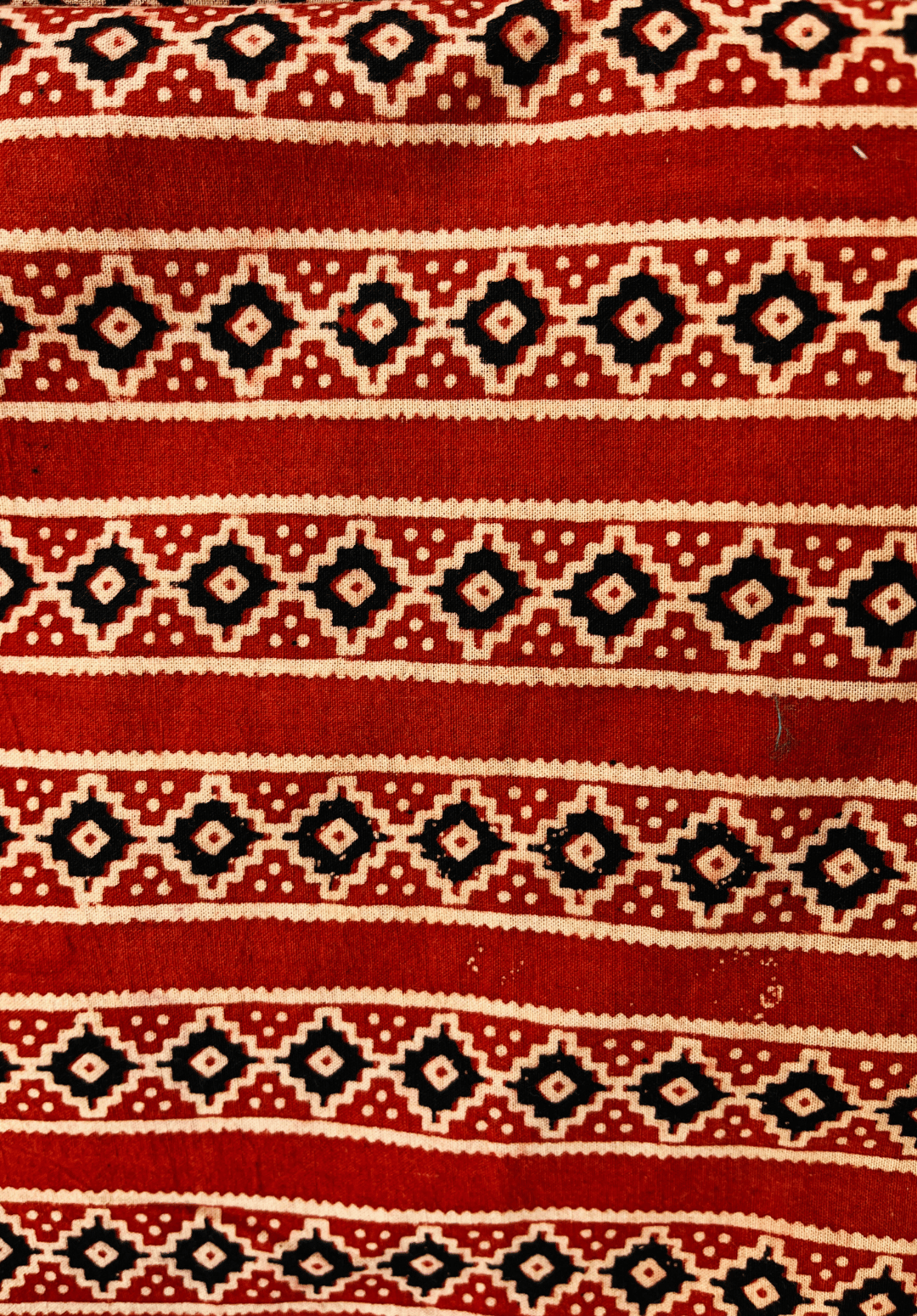 Diamond Motif Hand Block Fabric - Rust Red & Geometric Design