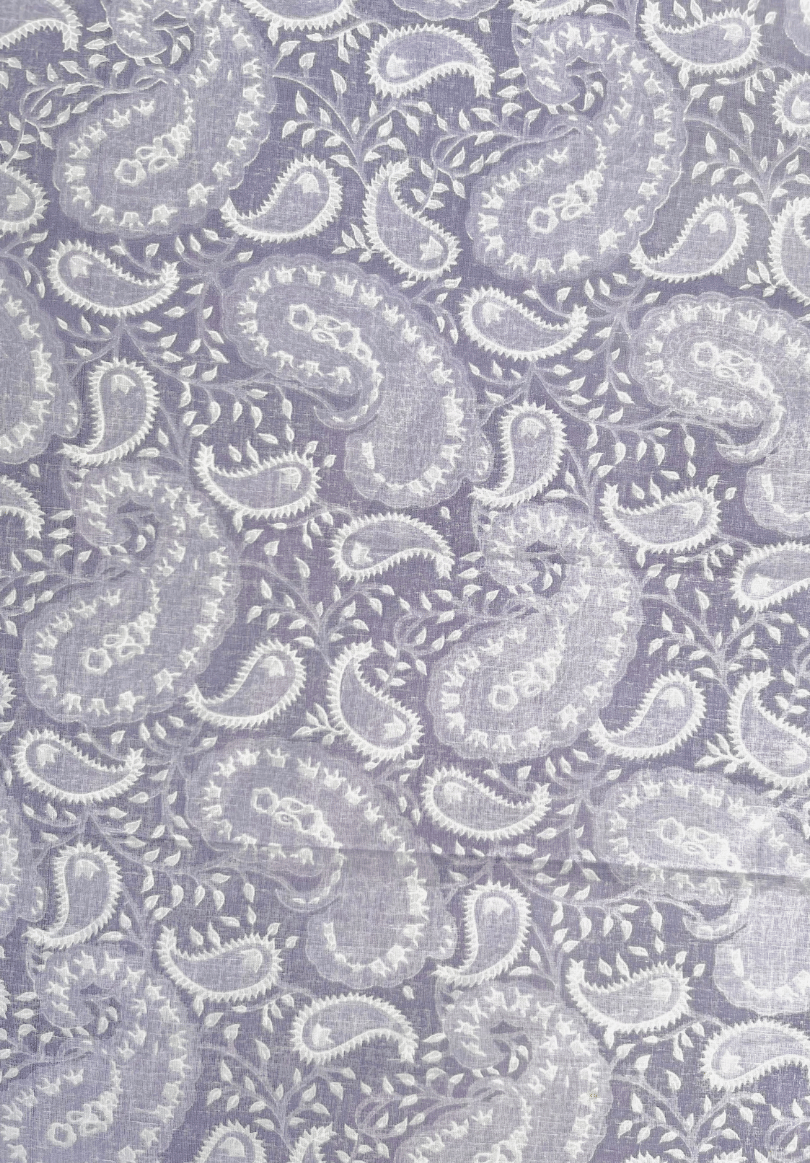 Elegant Grey Paisley Screen Print Pure Cotton Fabric
