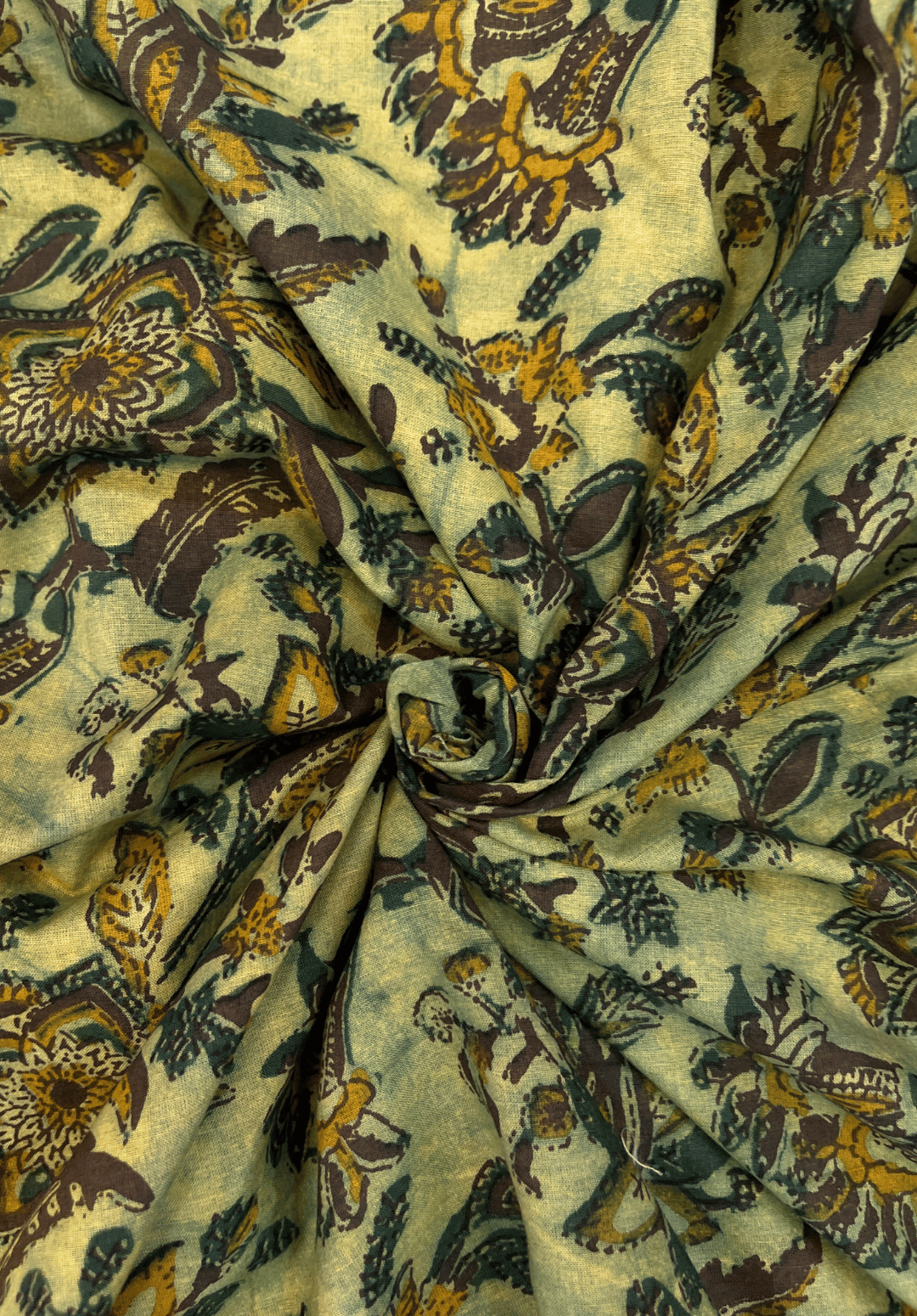 Vanaspati Printed Cotton Fabric with Floral & Leaf Motif Textile