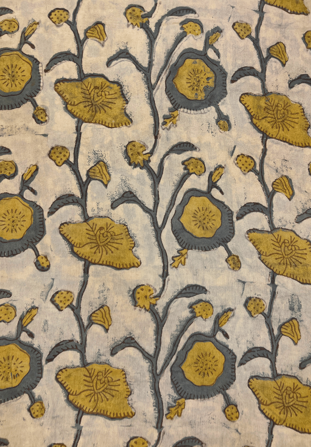 Hand Block Printed Vanaspati Cotton with Stylized Floral Motif