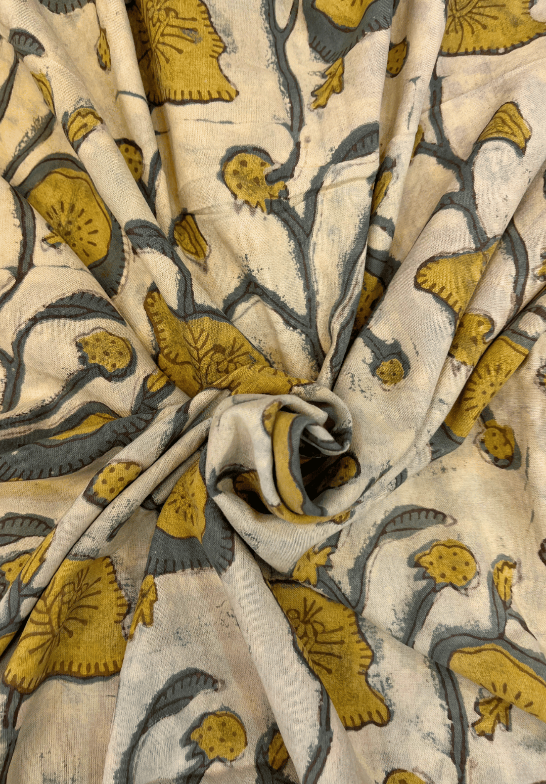 Hand Block Printed Vanaspati Cotton with Stylized Floral Motif