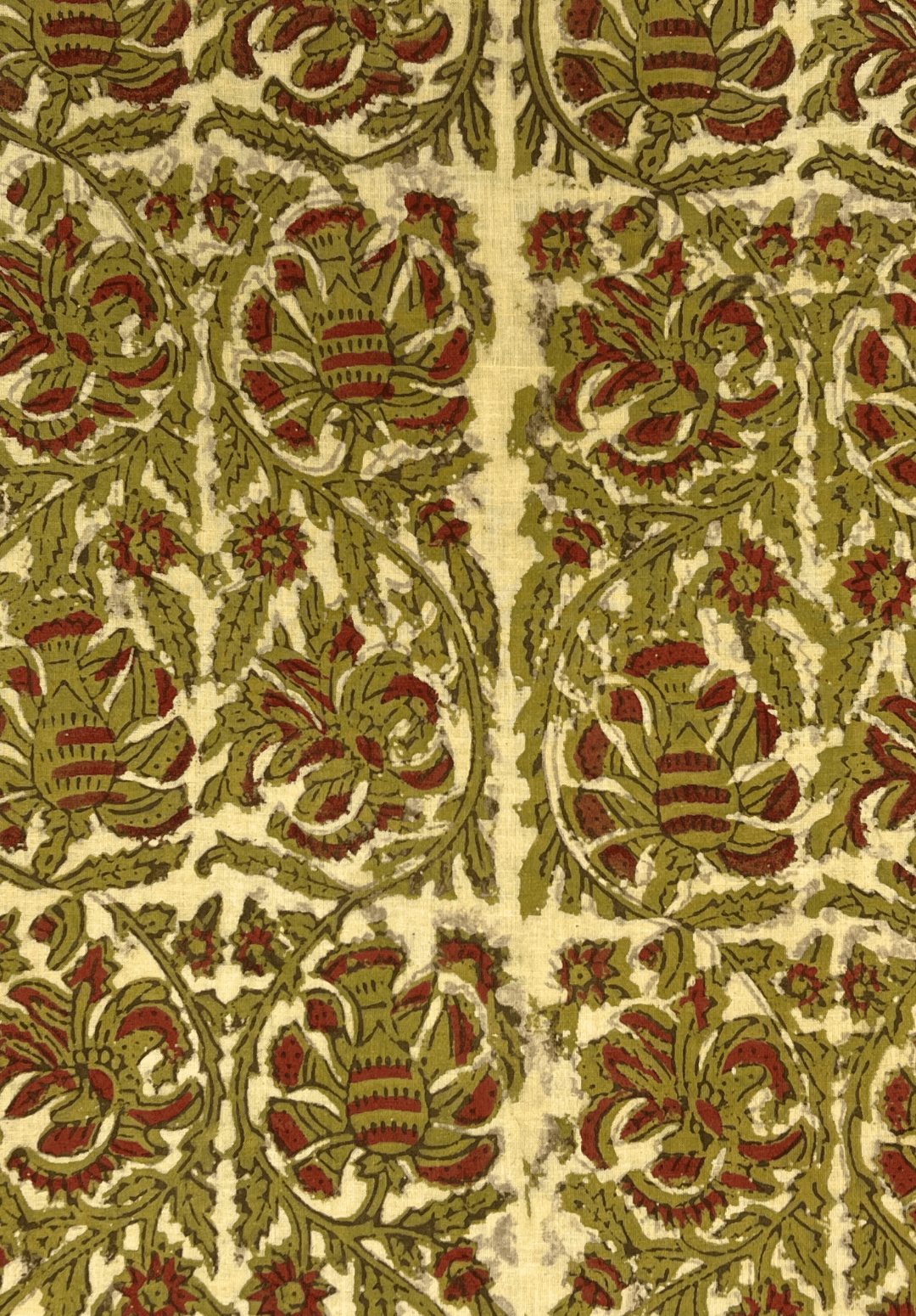 Ornate Floral Vanaspati Cotton - Olive Green & Rust Red