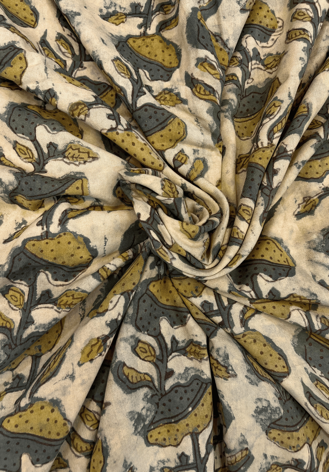 Modern Botanical Vanaspati Cotton - Yellow & Green Motif