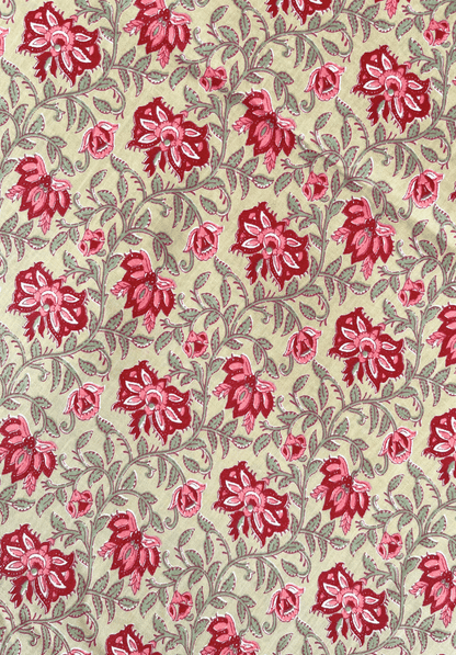 Indian Blossom Trail on Beige with Red & Pink Florals