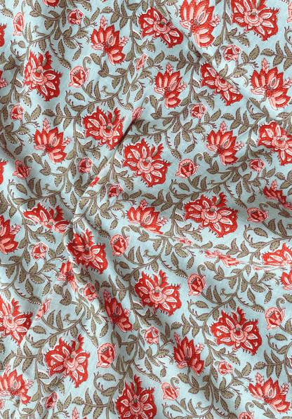 Floral Whisper – Light Teal Cotton with Delicate Blooms