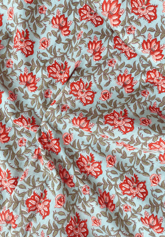Floral Whisper – Light Teal Cotton with Delicate Blooms