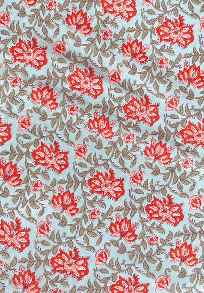 Floral Whisper – Light Teal Cotton with Delicate Blooms