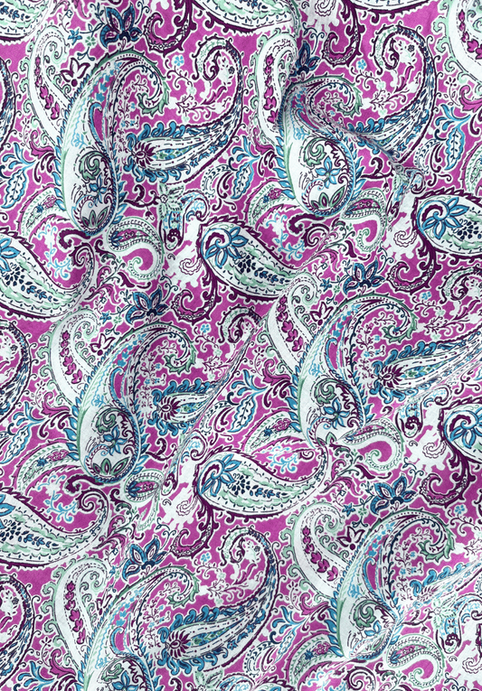 Pink Multicolour Paisley Screen Print Pure Cotton Fabric