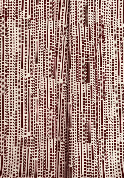 Handcrafted Tribal Block Print Cotton Fabric – Maroon & Beige Ethnic Geometric Design