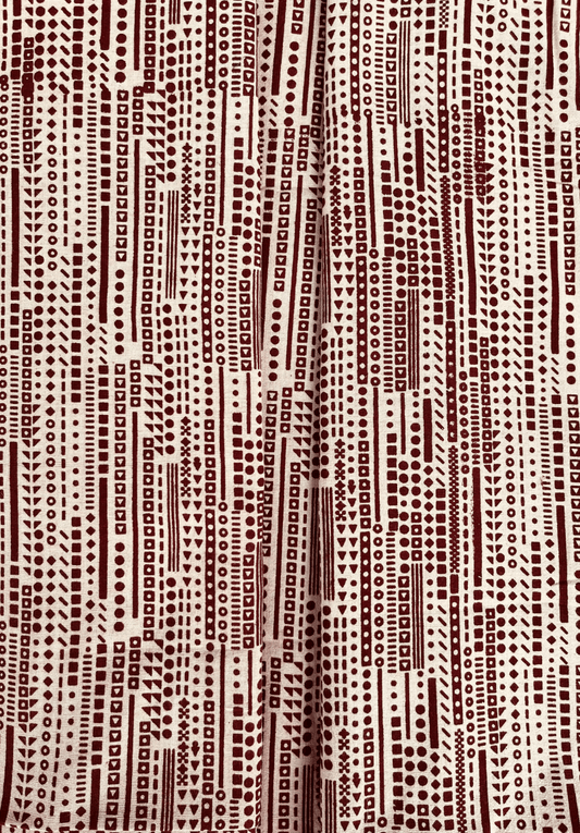 Handcrafted Tribal Block Print Cotton Fabric – Maroon & Beige Ethnic Geometric Design