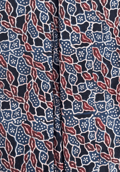 Soft Ajrakh Cotton Fabric | Indigo & Burgundy Ethnic Print