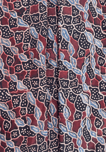 Soft Ajrakh Cotton Fabric | Fade Blue & Burgundy Ethnic Print