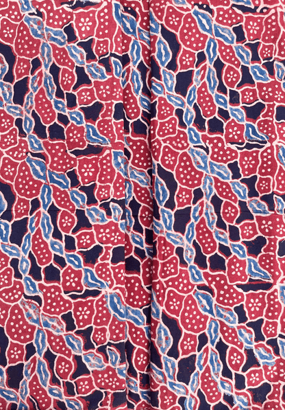 Soft Ajrakh Cotton Fabric | Fade Blue & Red Ethnic Print
