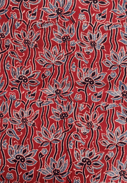 Handcrafted Red Ajrakh Cotton Fabric | Traditional Floral Block Print