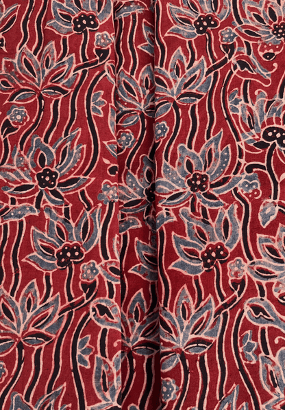 Handcrafted Red Ajrakh Cotton Fabric | Traditional Floral Block Print