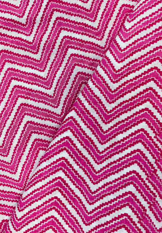 Vibrant Hot Pink Zig Pattern Screen Print Pure Cotton