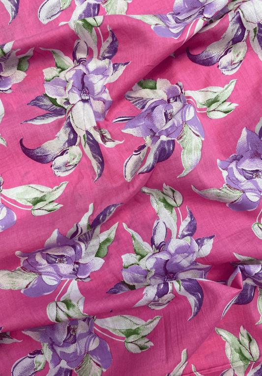 Floral Bloom Print with Pink & Purple Elegance screen print pure cotton