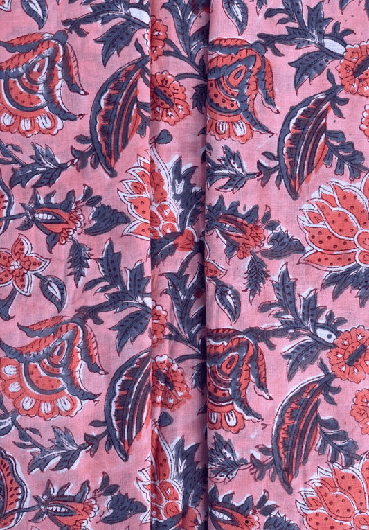 Botanical Hand Block Cotton Fabric | Artisan Handcrafted Indian Textile