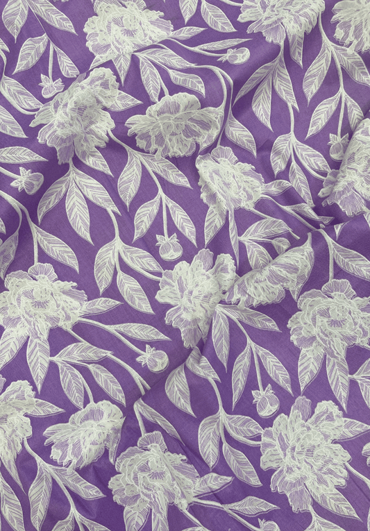 Pastel purple cotton fabric with elegant flower pattern