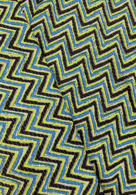 Multicolor chevron cotton fabric with kantha stitch detailing