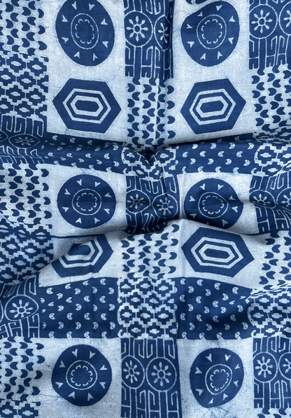 Deep Blue & Light Blue Dabu Hand Block Print Fabric | Pure Cotton Textile