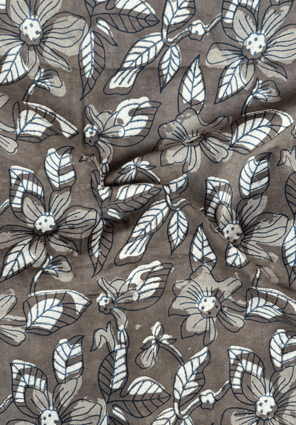 Earthy Brown Flower Dabu Print Fabric Fabric