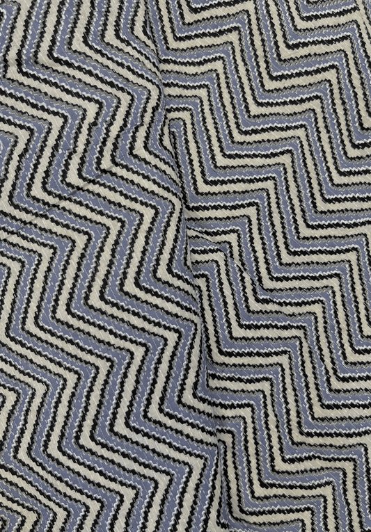 Grey and Beige chevron cotton fabric with kantha stitch detailing