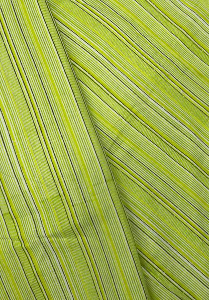Stripe Pattern Lime Green and White Screen Print Cotton Fabric