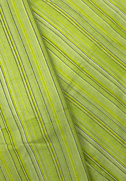 Stripe Pattern Lime Green and White Screen Print Cotton Fabric