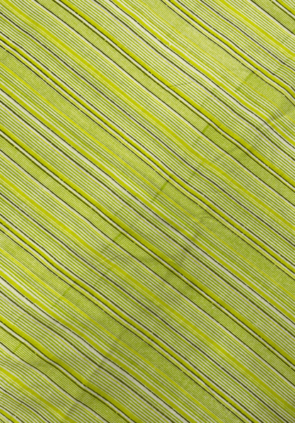 Stripe Pattern Lime Green and White Screen Print Cotton Fabric
