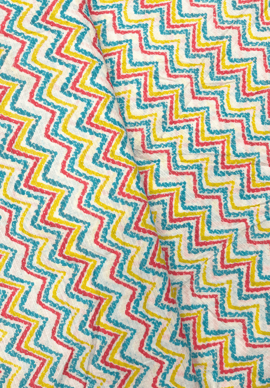 Multicolour Zigzag Print on Off-White Cotton Fabric